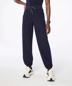 Navy jogger scrub pant with drawstring waist and pockets